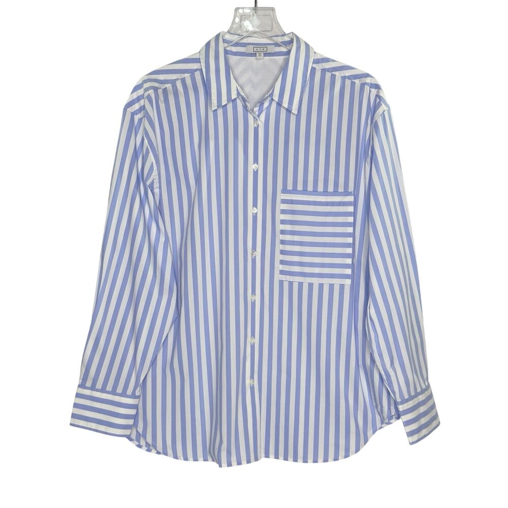 AYR The Deep End Button Down Shirt XL Crisp Blue White Striped Poplin